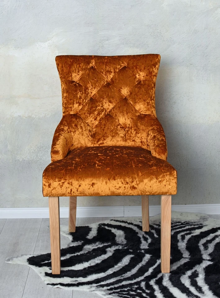 Esszimmerstuhl Samt Stuhl Senf Samtsessel Metallgriff Polsterstuhl Ringstuhl - Bild 3 von 4