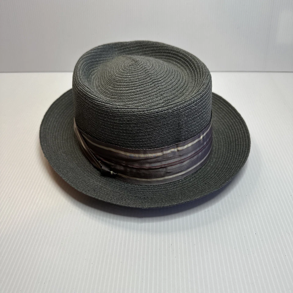 De Colección Barlesoni Gris Paja Tarta de Cerdo Sombrero Milán Tejido Hecho en EE. UU. 7 1/2 Foto 3 de 4
