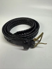 Dockers Leather Strap Belt Braided Bonded Lacing Black 40/100 Solid Brass Buckle