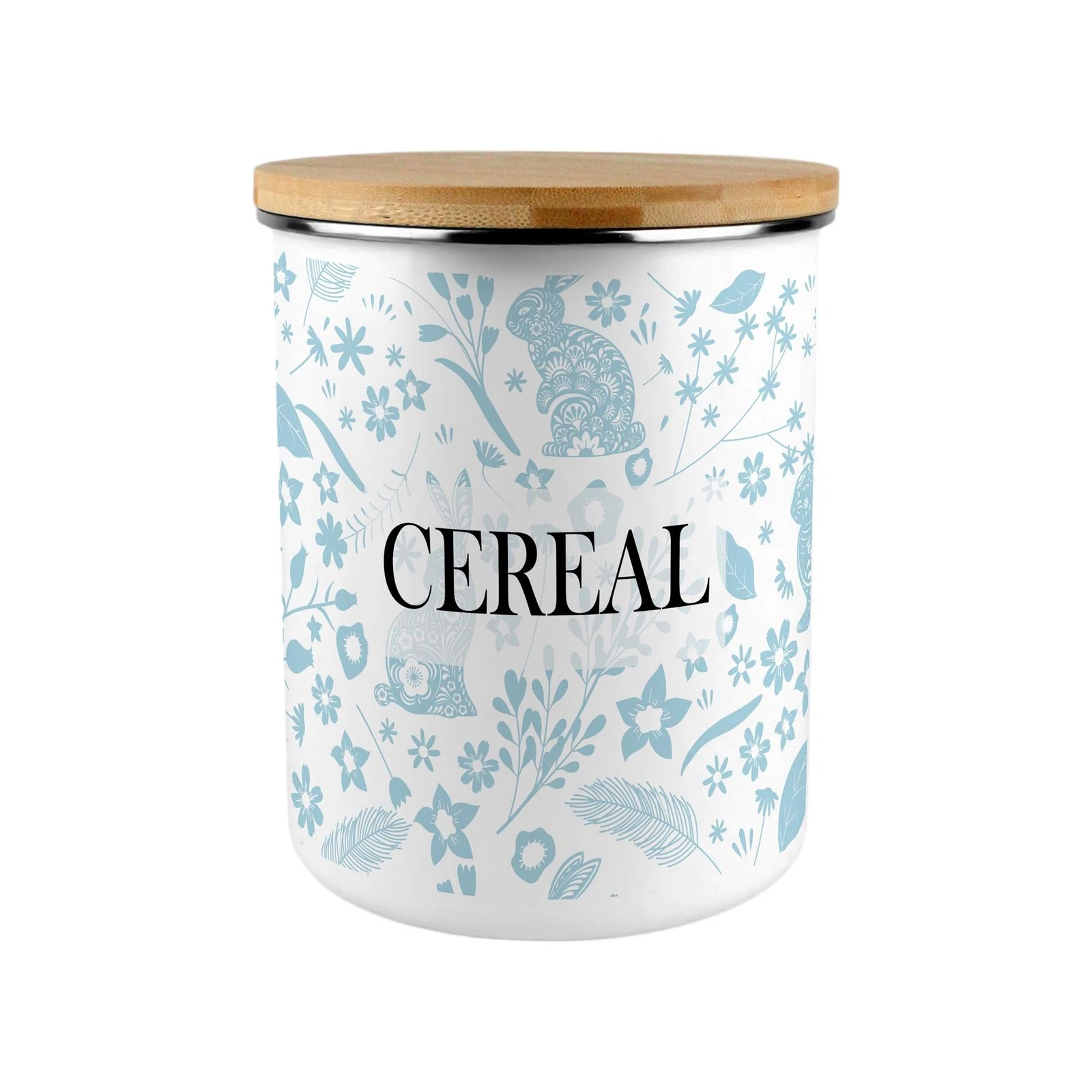 Blue Rabbits Cereal Storage Canister - XL Enamel Container Home Gift
