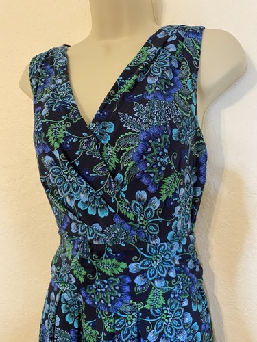 Talbots Polynesian Floral Faux Wrap Surplice Dress Size 10P Blue Green Babydoll - Picture 3 of 7