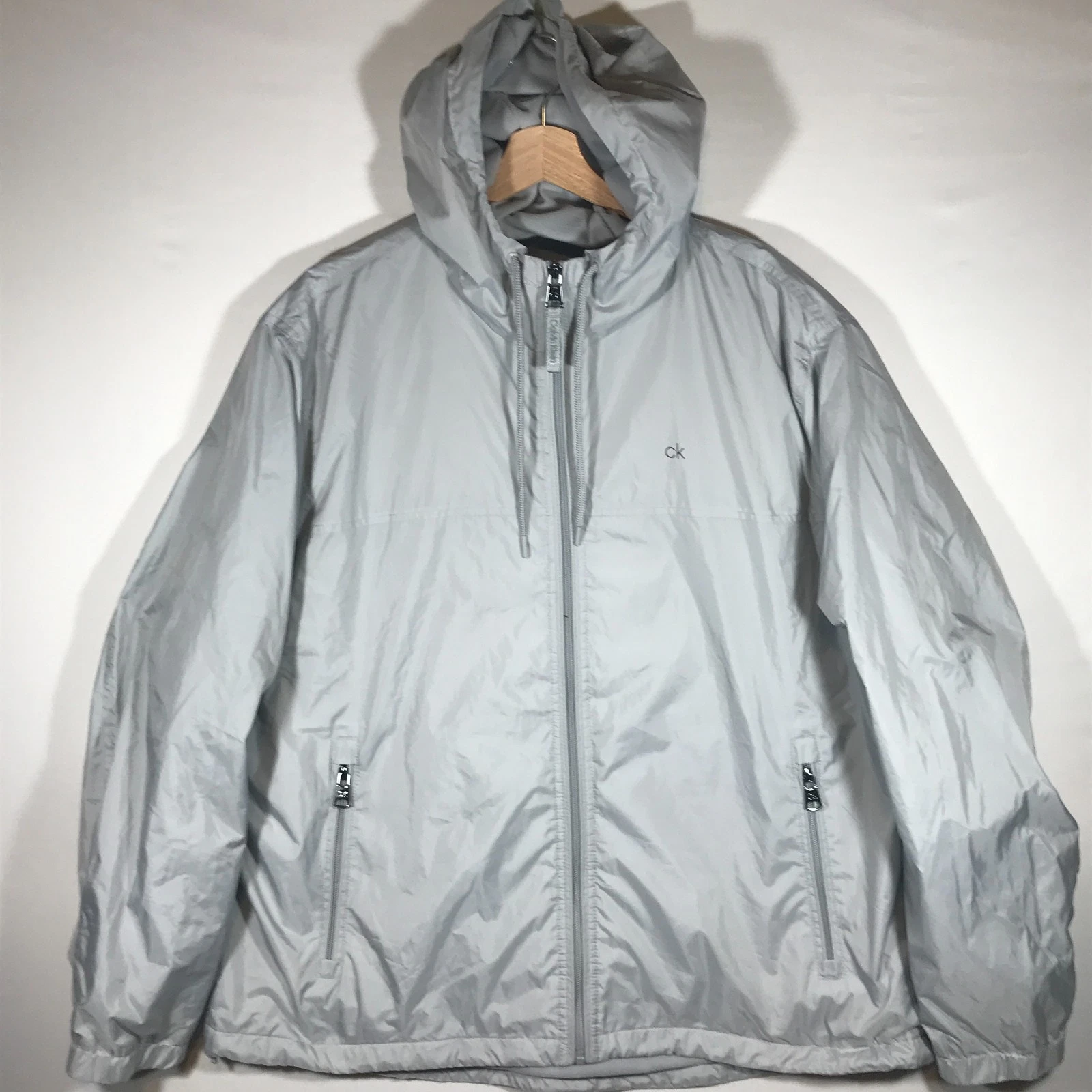 Calvin Klein Men's XXL Gray Full Zip Long Sleeve Hoodie Jacket Bottom Drawstring