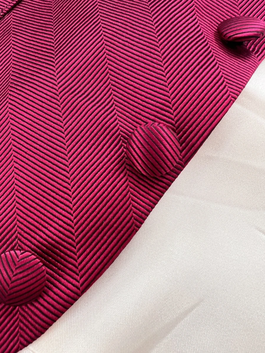 Hackett Waistcoat 100% Silk Herringbone Pattern Magenta Morning Suit Size 38”