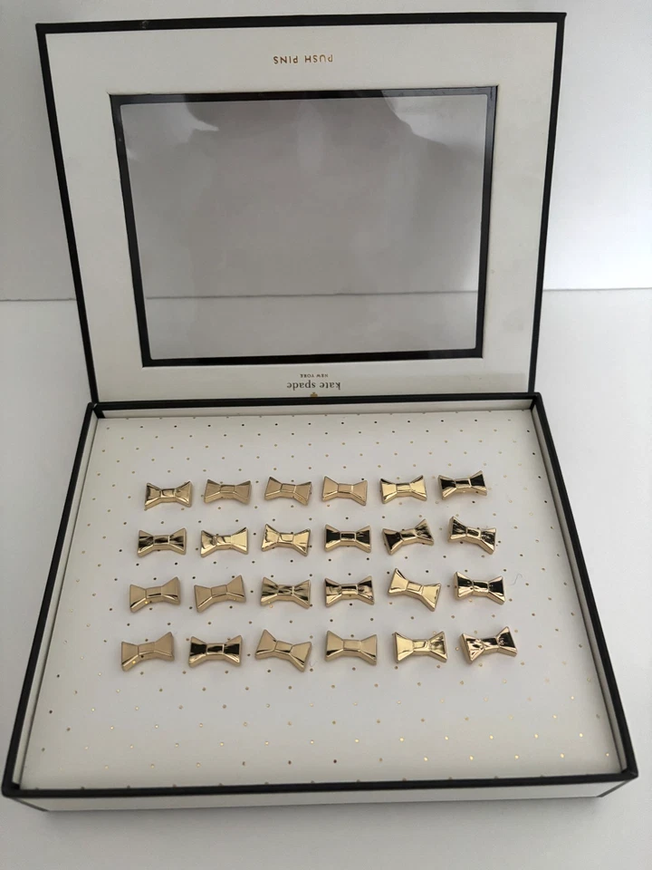 Set of 24 New KATE SPADE NEW YORK 1/2" Gold Metal Bow PUSH PINS Bulletin Board - Image 4 of 4
