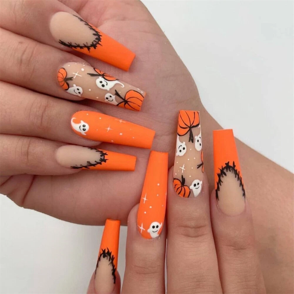 Orange halloween nails deals