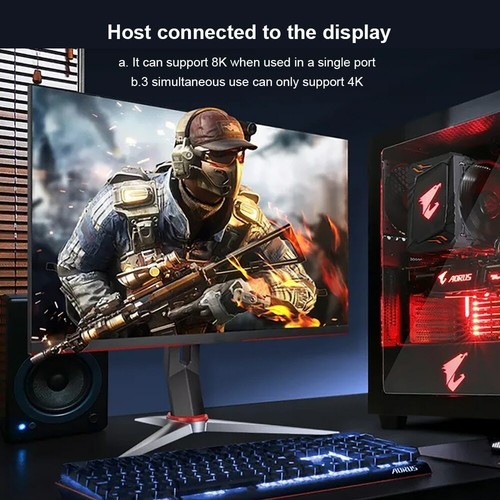 8K DisplayPort Splitter 1in 3out Ultra HD DP 1.4 Splitter MST SST Adapter Hub - Picture 5 of 6