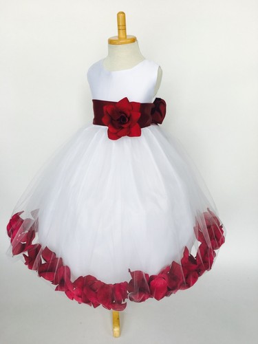 White Tulle Rose Petal Dress Easter Birthday Spring Summer Pageant Satin #24 - Picture 110 of 177