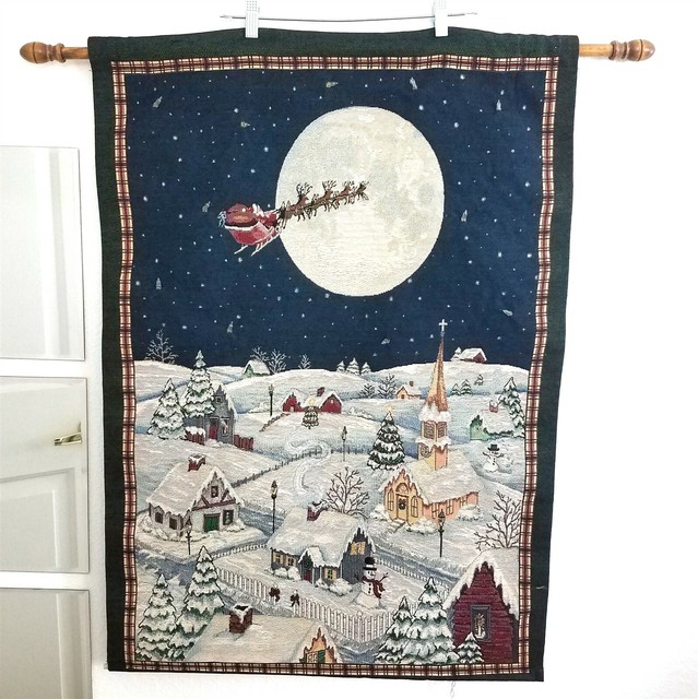 Christmas Tapestry Wall Hanging With Lights And To All A Good Night Santa Claus eBay