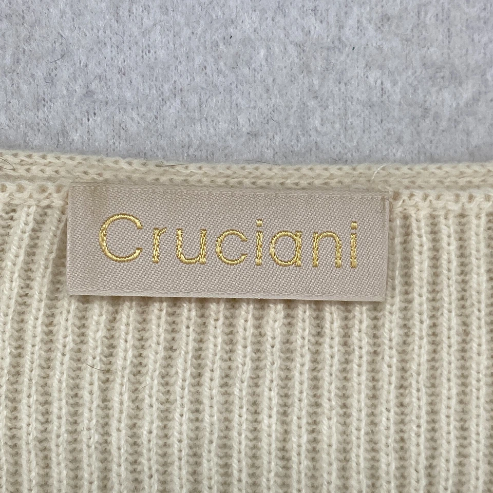 Suéter CRUCIANI para mujer 44 M túnica acanalada de cachemir cuello en V suéter blanco roto Foto 4 de 4