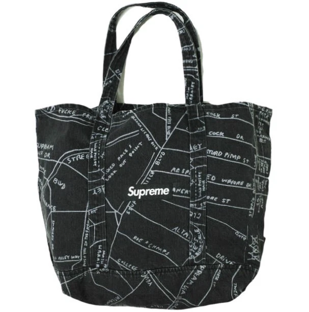 Gonz map denim tote top