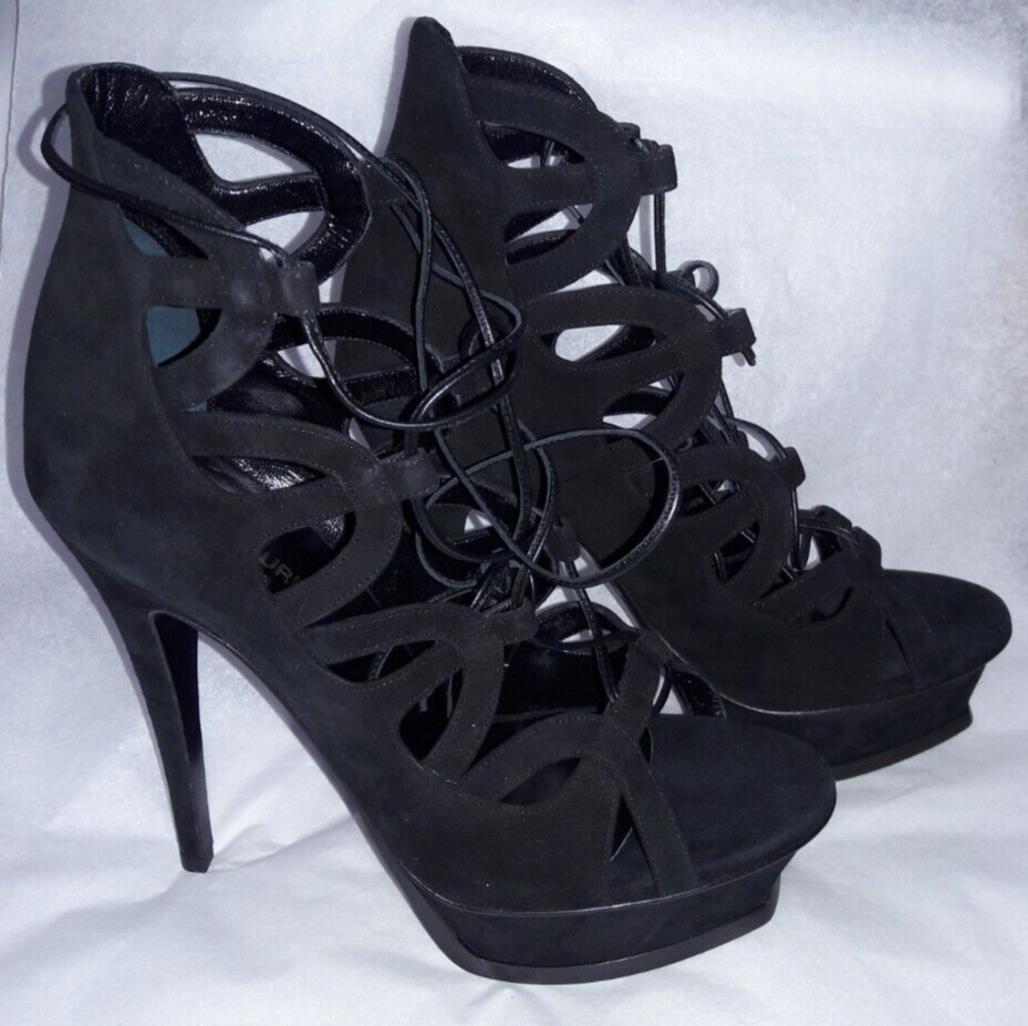 SAINT LAURENT AUTENTICI TACCHI PLATEAU SAINT LACCI IN PELLE SCAMOSCIATA_38 5_US 8 5_NERO_$925