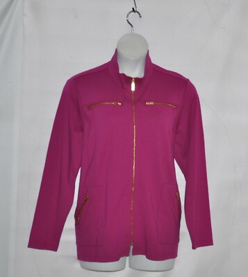 Bob Mackie Ponte Knit Jacket with Zipper Detail Size S Magenta