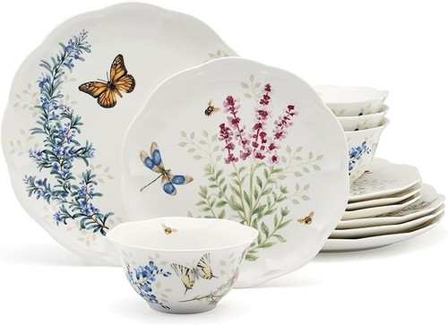 Juego de vajilla de porcelana de 12 piezas Lenox Butterfly Meadow Herbs servicio para 4 - Imagen 2 de 3