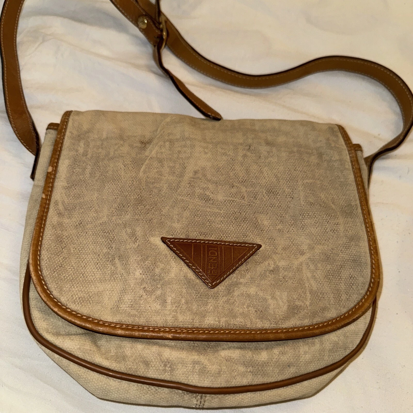 Borsa a tracolla vintage Fendi Zucca marrone rivestita in tela e pelle