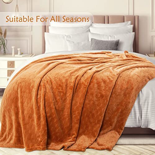 Fleece Blanket Textured Fuzzy Plush Throw Blanket Twin Twin- 60" x 80" Pumpkin - Picture 4 of 7