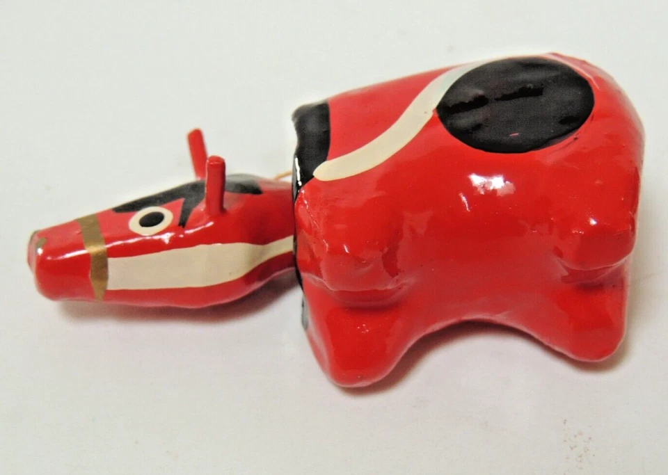 2 Aizu Paper Mache Akabeko Red Cows Fukushima Bobble Heads - Image 3 of 4