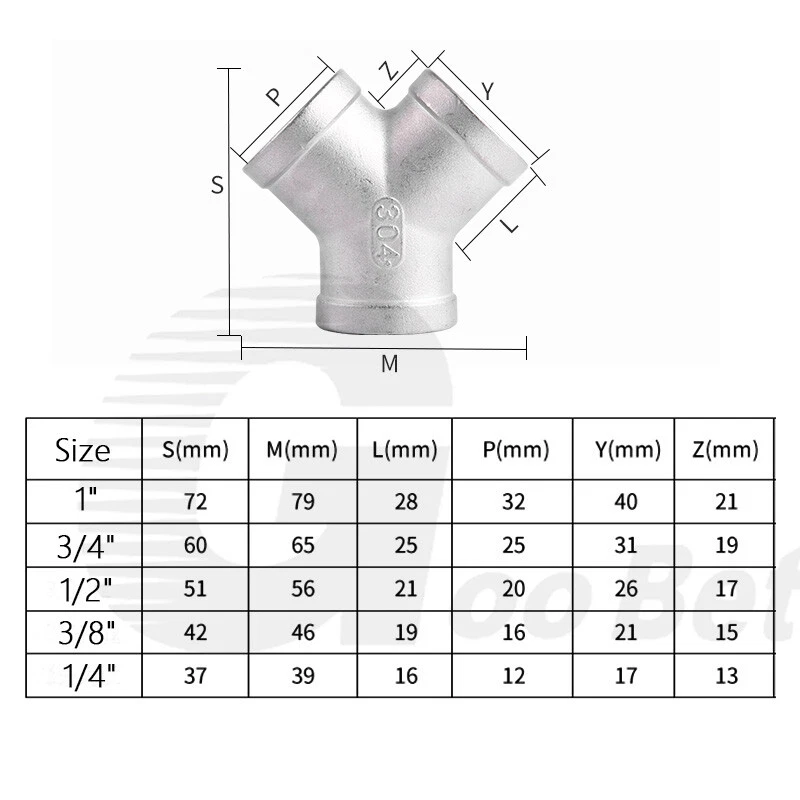 Stainless Steel Y-piece Tee Splitter Connector 1/4"-2" BSP Thread Pipe Fittings - Image 2 of 4