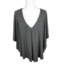 Pure Energy Shirt Women Large Black Grey V-Neck Short Sleeve Kimono Active Top