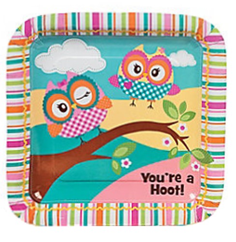 YOURE A HOOT OWL PARTY Lunch Dinner Plates Disposable Owls Paper Plate Pack of 8 - Picture 3 of 3