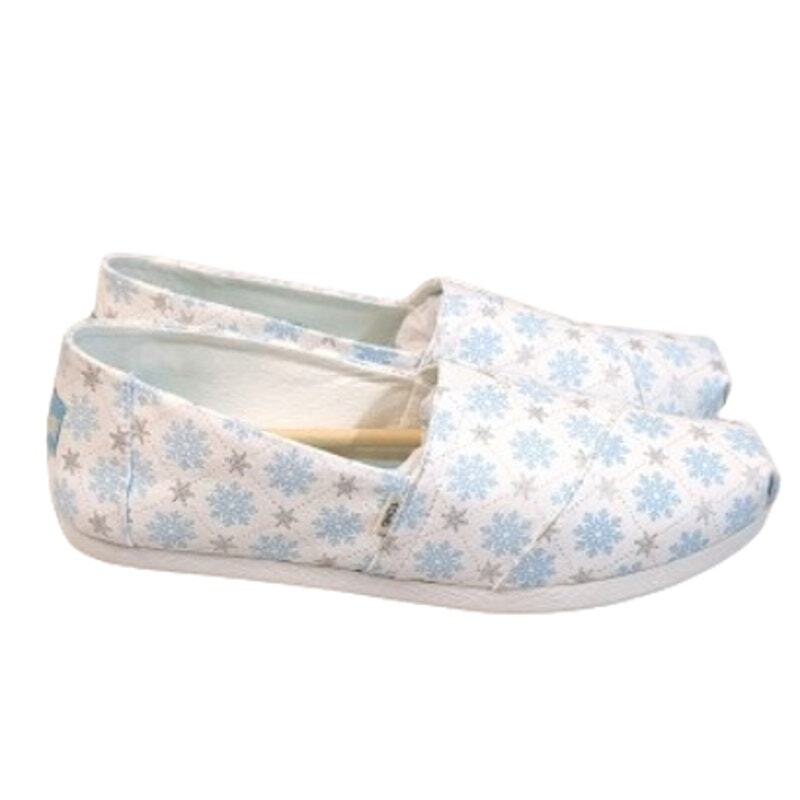 TOMS Womens Alpargata Espadrille-White Snowflakes Print-Size: