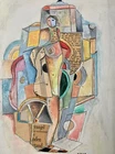 KOVO Philippe Kovo ( American/Russian ,b.1952 ) Rare Fantastic Cubism Painting