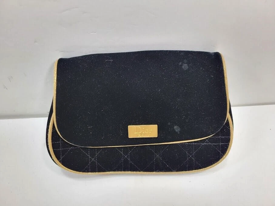 DIOR Parfums noir velours or garniture sac pochette cosmétiques parfum designer 9x6”