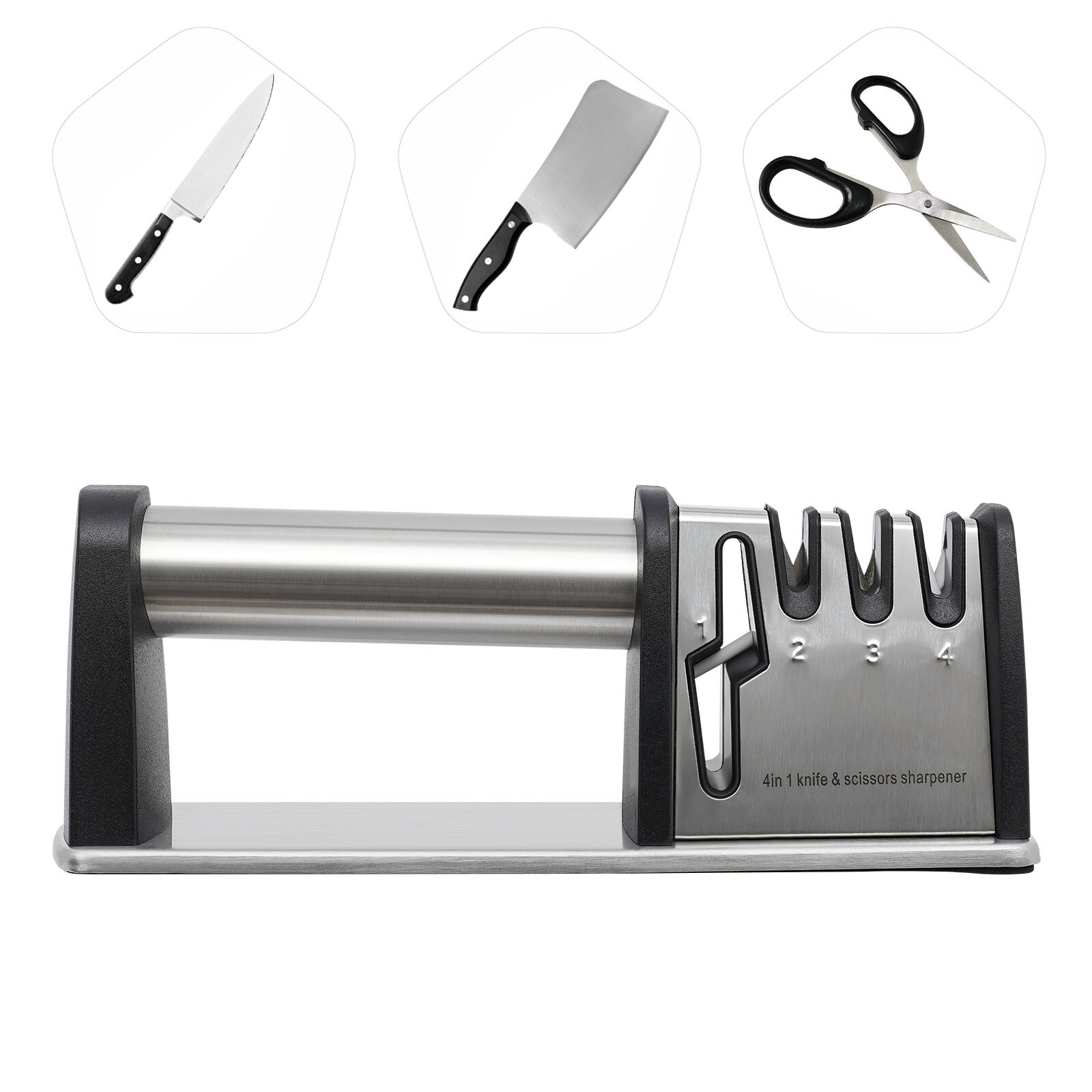 Knife Sharpener 4 Stage Pro Ceramic Tungsten Kitchen Scissors Sharpening  Tool