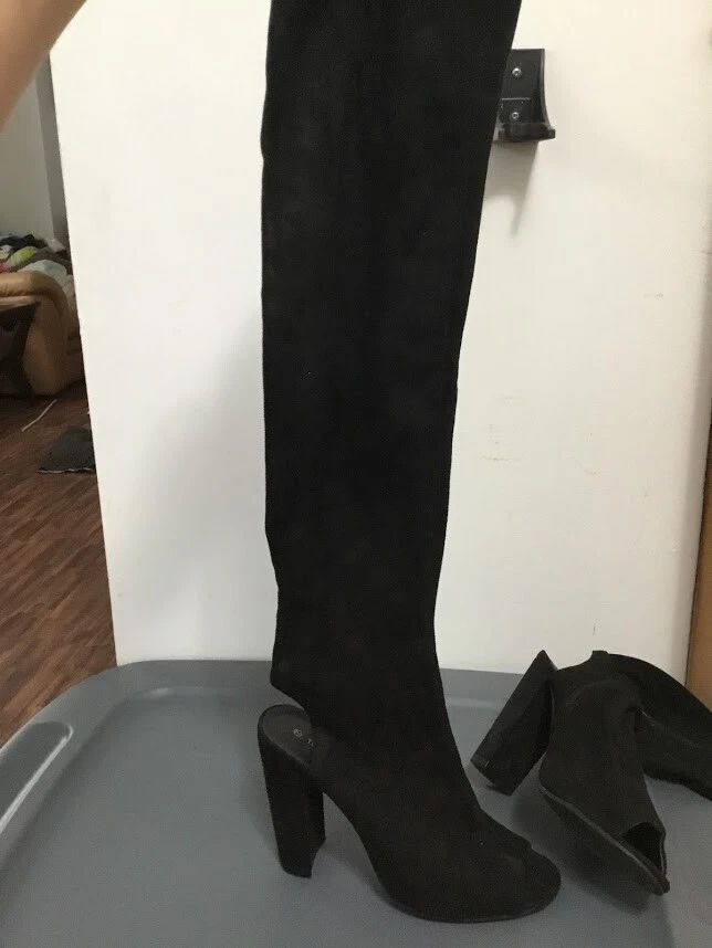 Top Moda Para Mujer Cordón Peep Toe Espalda Abierta Sobre la Rodilla Tacones Bloque Talla 7 Foto 2 de 4
