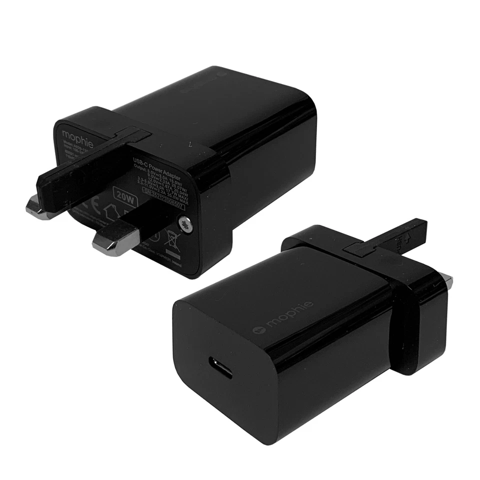 Cargador Mophie 20W Carga Rápida USB C PD Adaptador de Pared 3 Pin Reino Unido Enchufe Cabezal Solo Foto 3 de 4