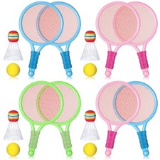 8 Pcs Plastic Tennis Racket with 4 Tennis Balls and 4 Shuttlecocks Training B...