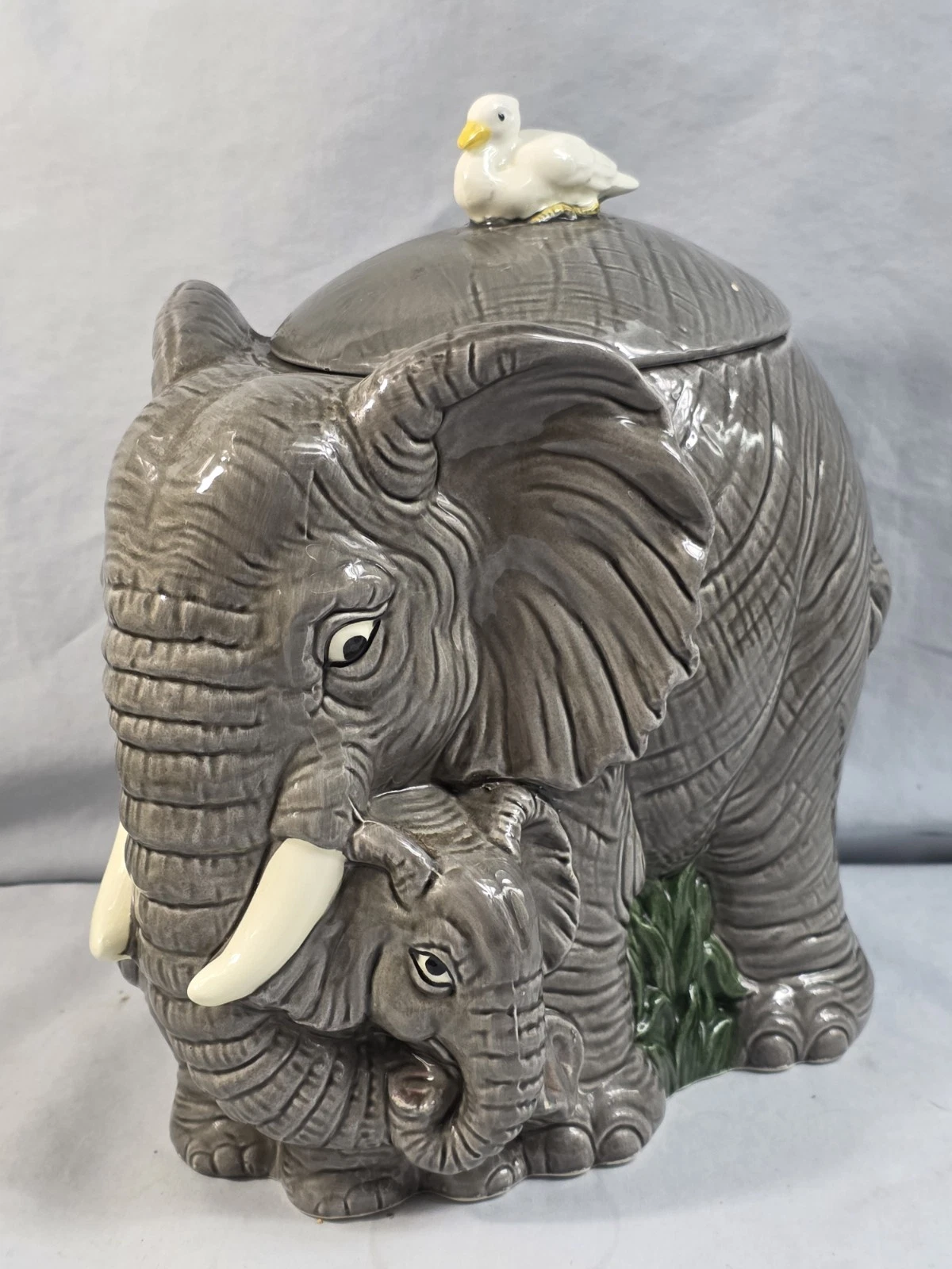 Vtg Mom Elephant & Baby Fitz Floyd OCI Omnibus Ecology Cookie Jar Lid w/Bird A
Opens in a new window
