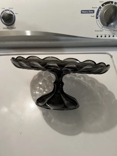 Vintage Anchor Hocking Fairfield Smoke Gray/Black cake stand pedestal