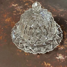 Antique EAPG Gothic Star Ladder Pattern US Glass  Covered Butter Dish