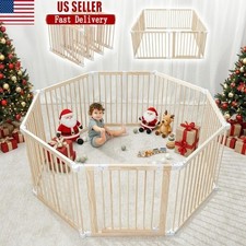 Folding Baby Playpen Wooden Safety Gate 228 Inch Portable Toddler Play Yard New