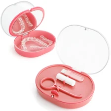 Double Layer Retainer Case Portable Aligner Case for Orthodontics Build In Mi...