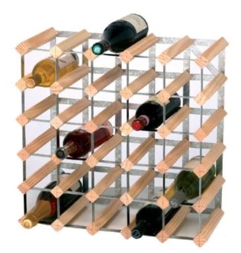 CLASSIC 30 BOTTLE WINE RACK - WOOD/GALVANISED METAL - SELF ASSEMBLY. NEW - Picture 2 of 2