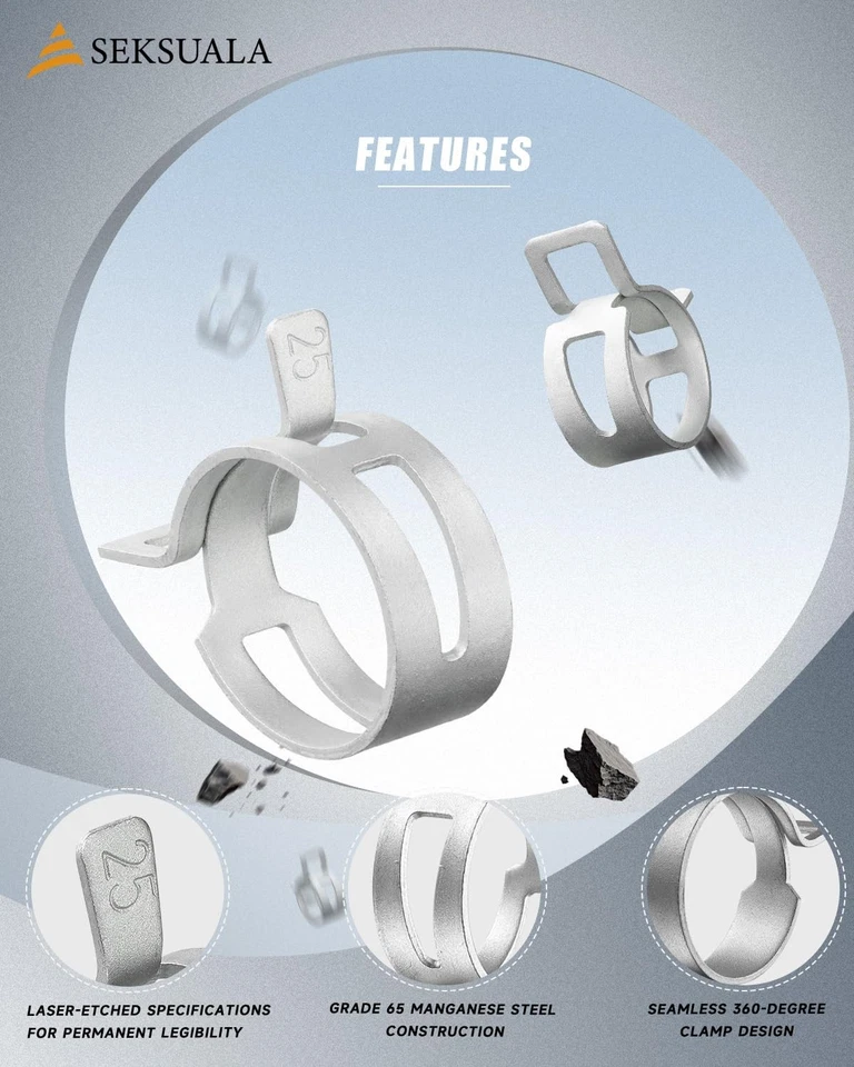 120Pcs 1/4"-1"(6-25m) Spring Grey Hose Clamps Assortment Kit with Swivel Flat... - Image 2 of 4