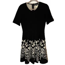 Oscar de la Renta Black White Fit and Flared Jacquard Knit Dress Size L $1500