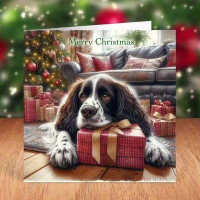 FAT CAT & LAZY DOG Springer Spaniel Dog Christmas Card