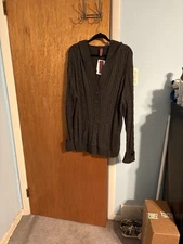 Vtg Gitano Womens Cardigan Sweater 22/24W Cream Cable Knit Drawstring Button 90s