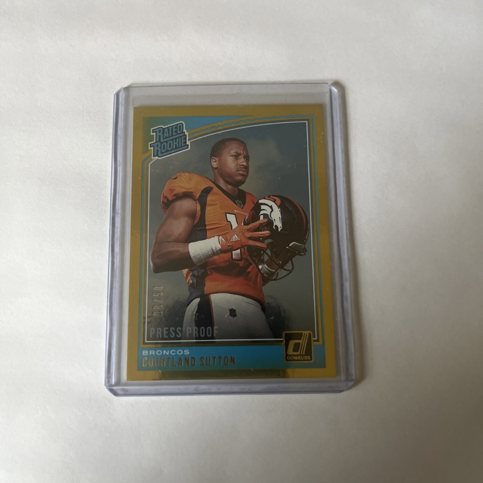 2018 DONRUSS PRESS PROOF GOLD RATED ROOKIE COURTLAND SUTTON #312 S#'ED /50 NMT