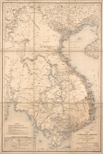 16" x 24" Map 1881 Carte de l'Indo-Chine orientale Traduction des principaux