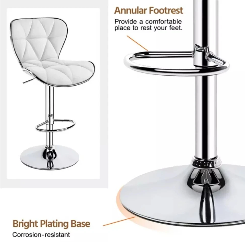 White Bar Stools Set of 2 Adjustable Kitchen Midback Swivel Chairs Modern NEW - Image 4 of 4
