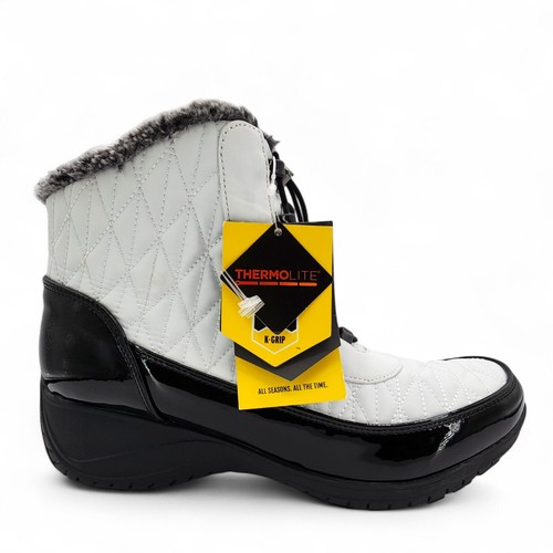 Khombu Molly Snow Boots Womens 12M White Black Quilted Top Winter NEW w/ Tag