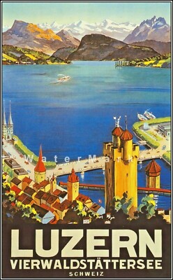 Switzerland Lake Luzern 1932 Vintage Poster Print Travel Schweiz Suisse Helvetia