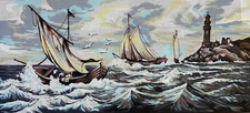 Needlepoint Painted Canvas Gobelin Sailing Boats. 13921 24"x43" Collection D'Art