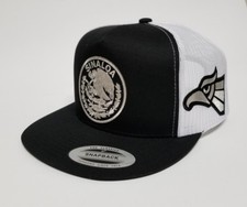 SINALOA MEXICO HAT MESH TRUCKER BLACK WHITE LOGO ALL SILVER SNAP BACK NEW
