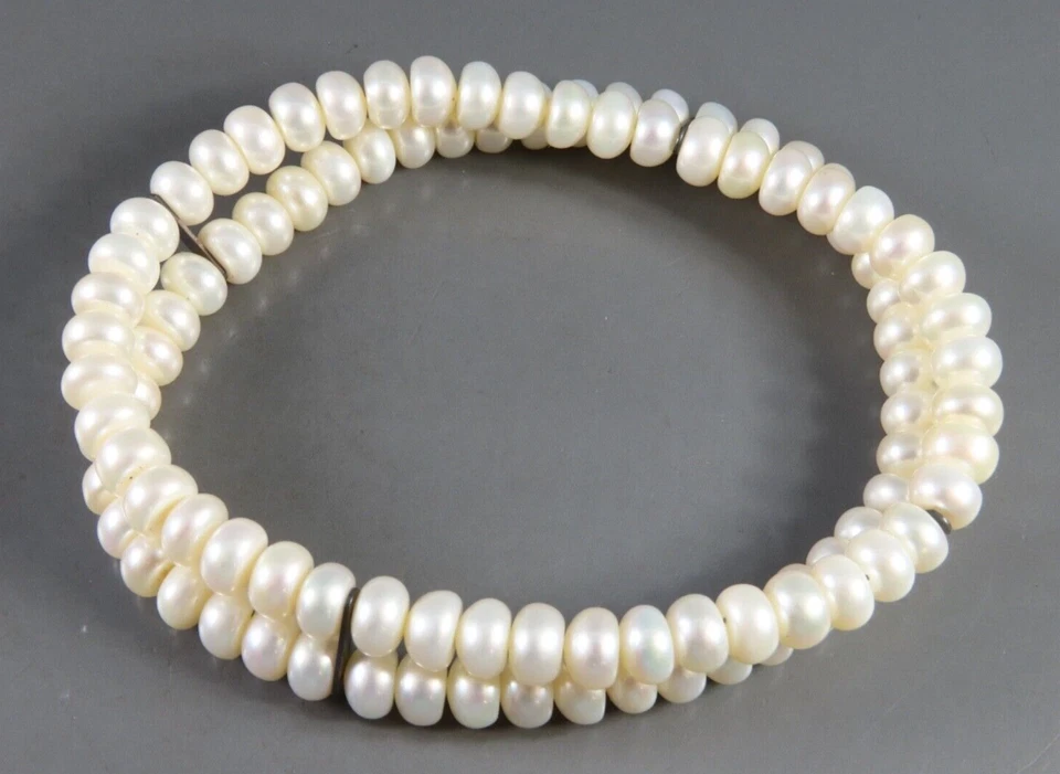 Pulsera Tenis HONORA Plata de Ley DOBLE 2 HEBRAS PERLAS BLANCAS Perla Cuentas Foto 3 de 4