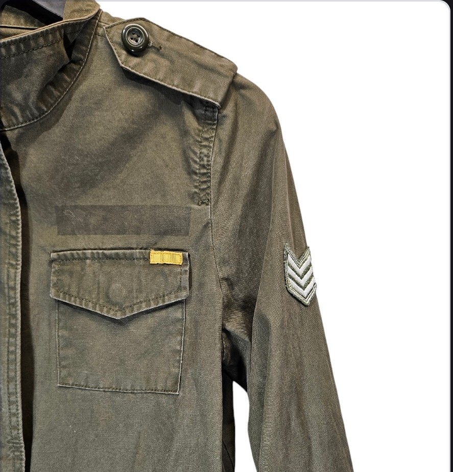 Old Navy Jacket Medium Military Pine Needles Patch Snap Zip Button Green Olive