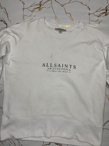 Allsaints Women White Heavenly Deco Sweatshirt Pullover Long Sleeves Logo Size M - Picture 3 of 8